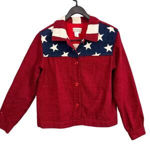 Patriotic Coldwater Creek Tapestry Patchwork Jacket Stars & Stripes Size M